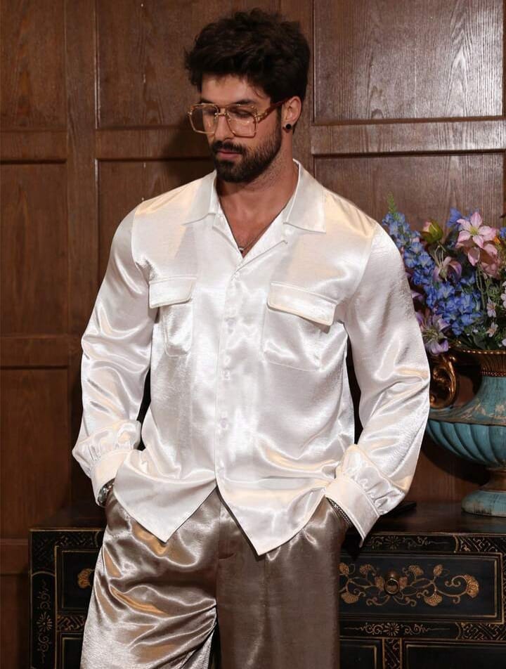Men's Solid White Satin Poplin Shirt